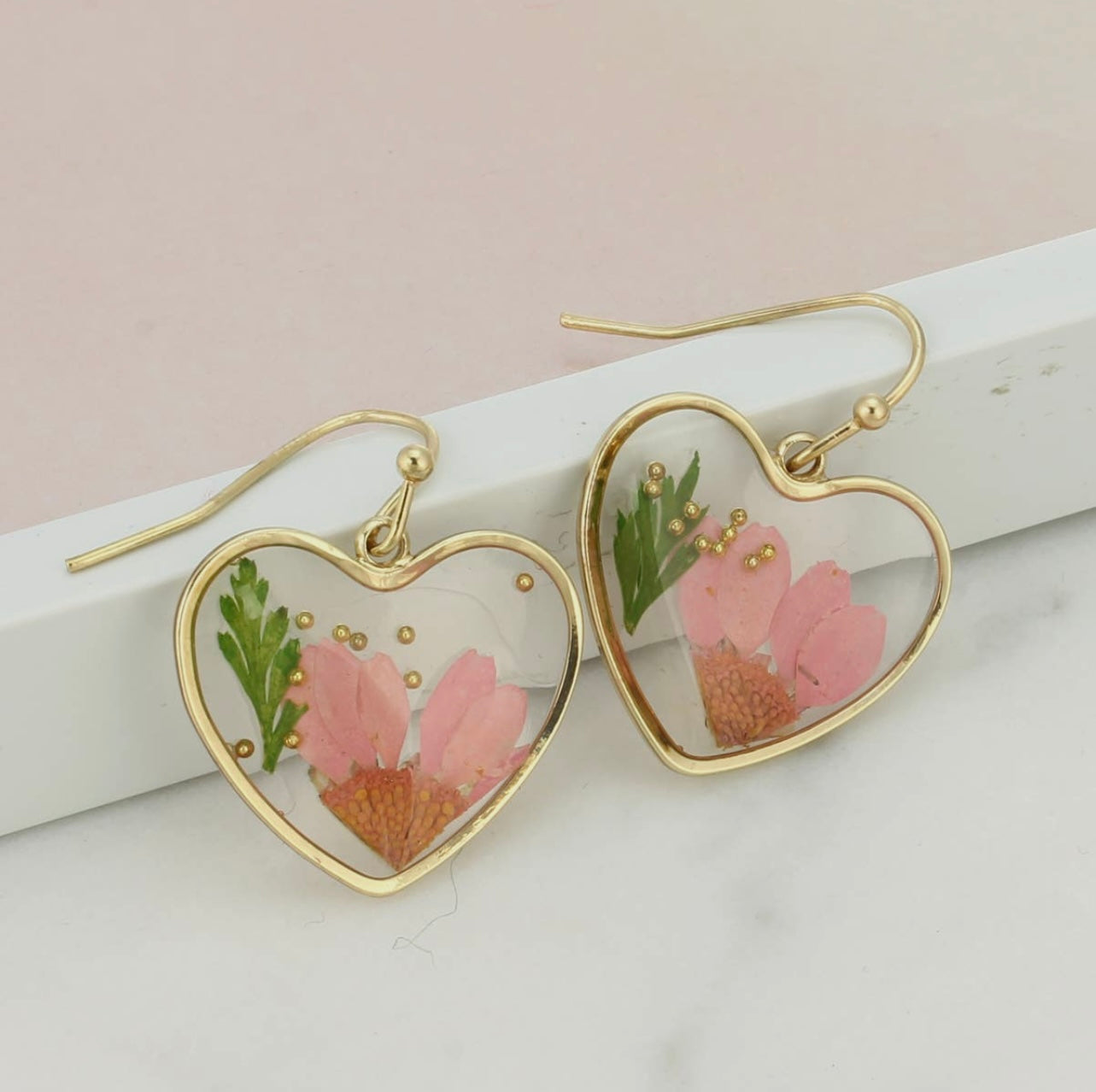 Real Flower Jewelry Heart Earrings