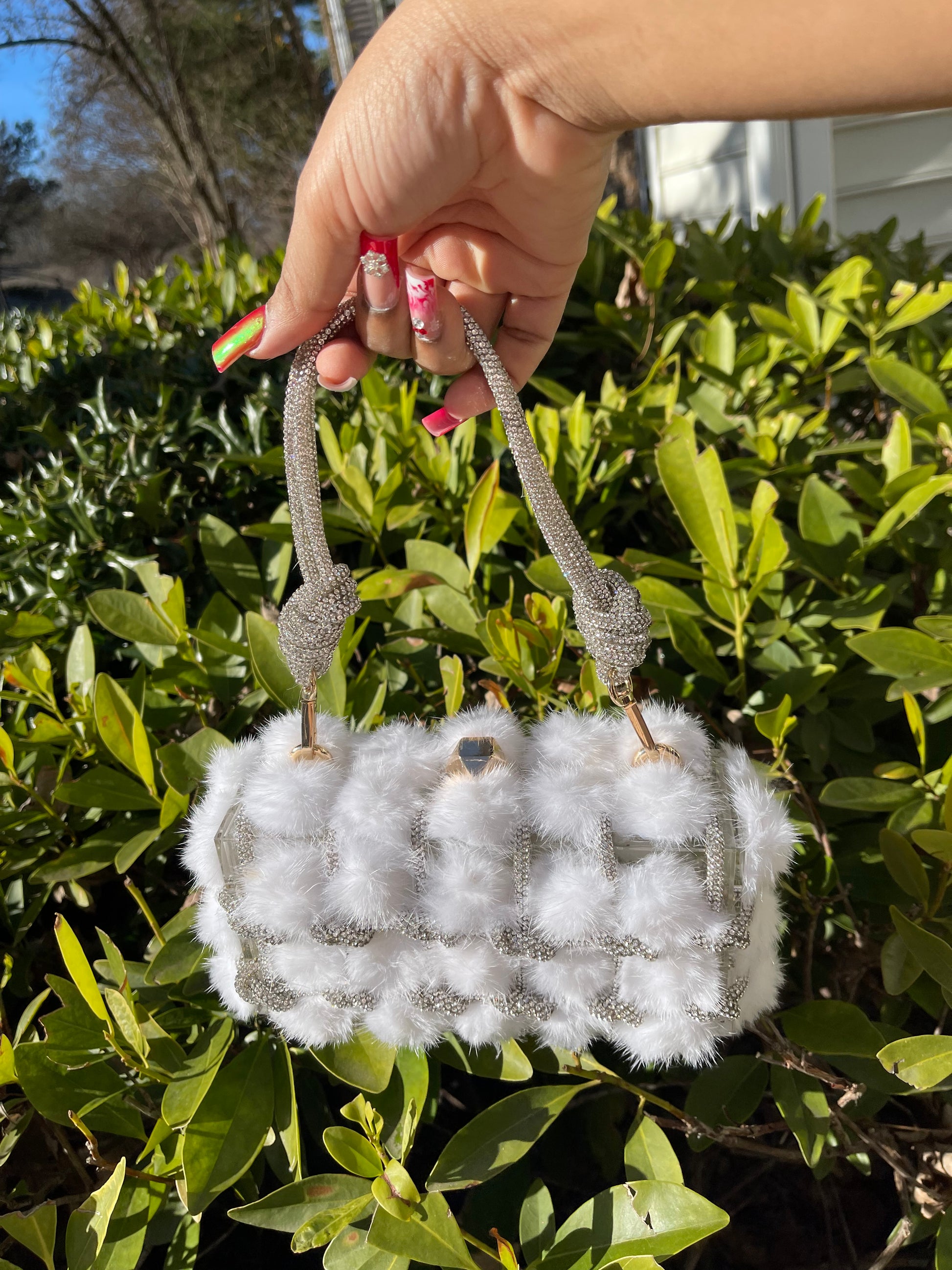 Vegan Fur Diamond Clutch