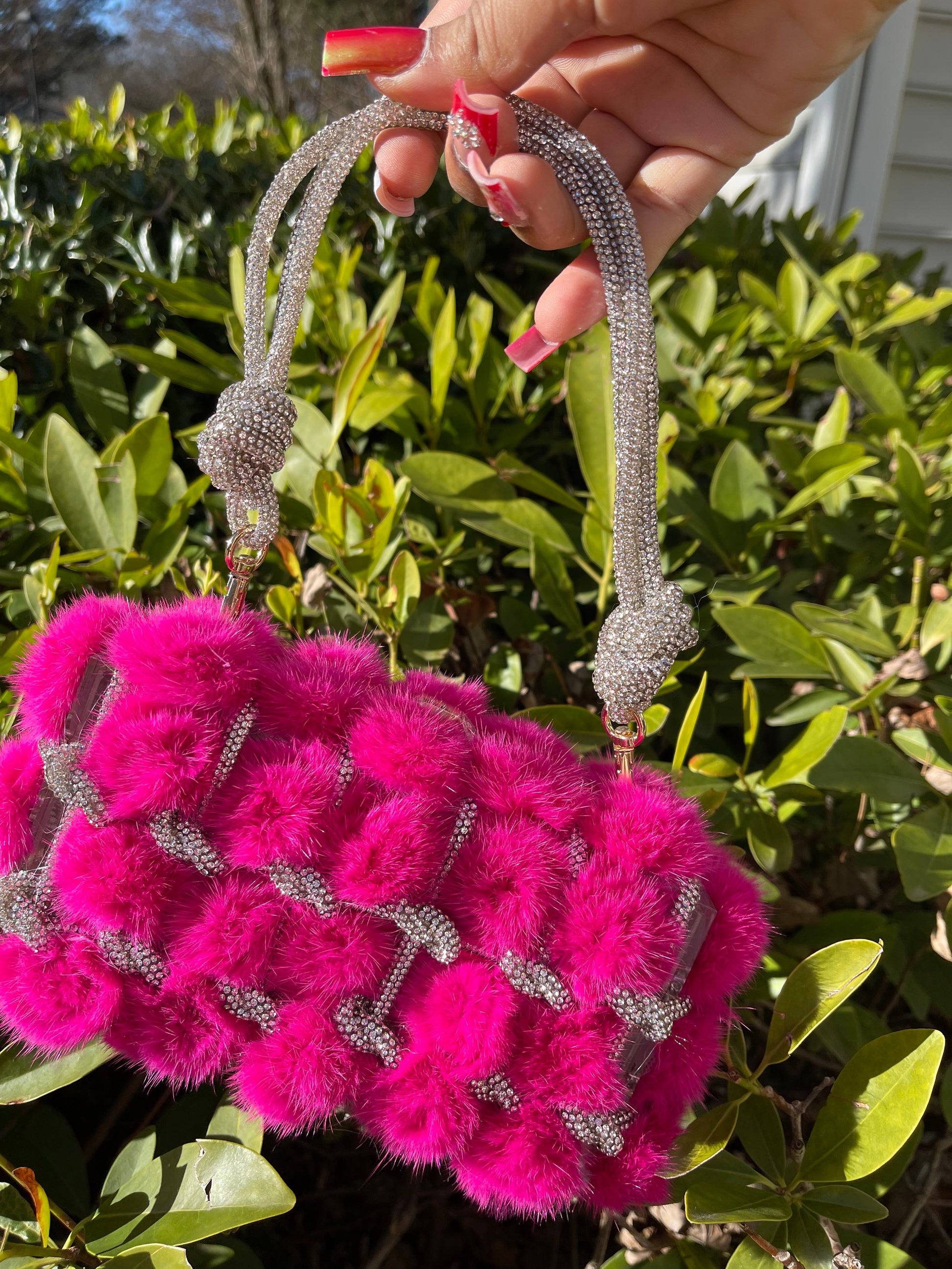 Vegan Fur Diamond Clutch