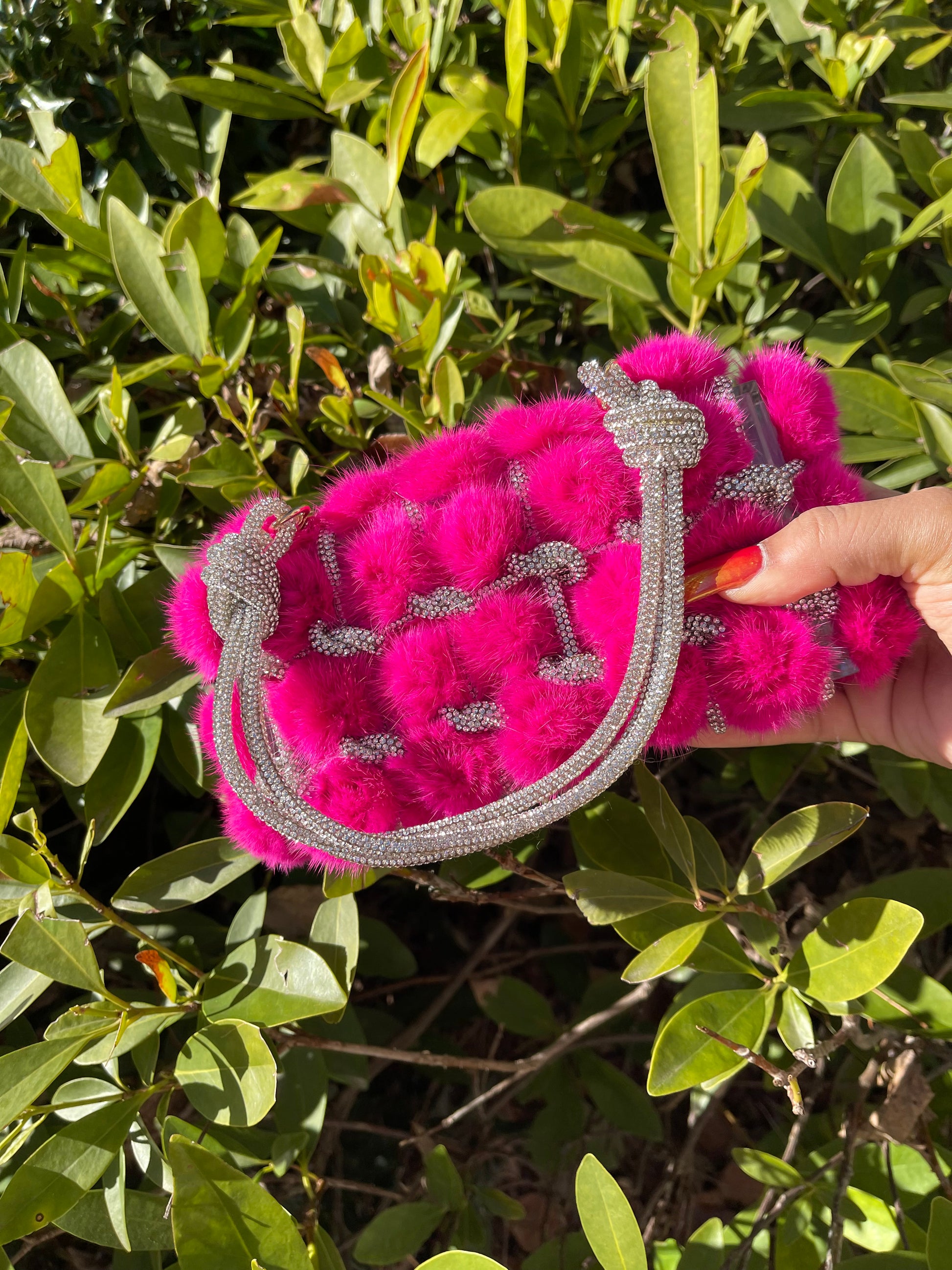 Vegan Fur Diamond Clutch