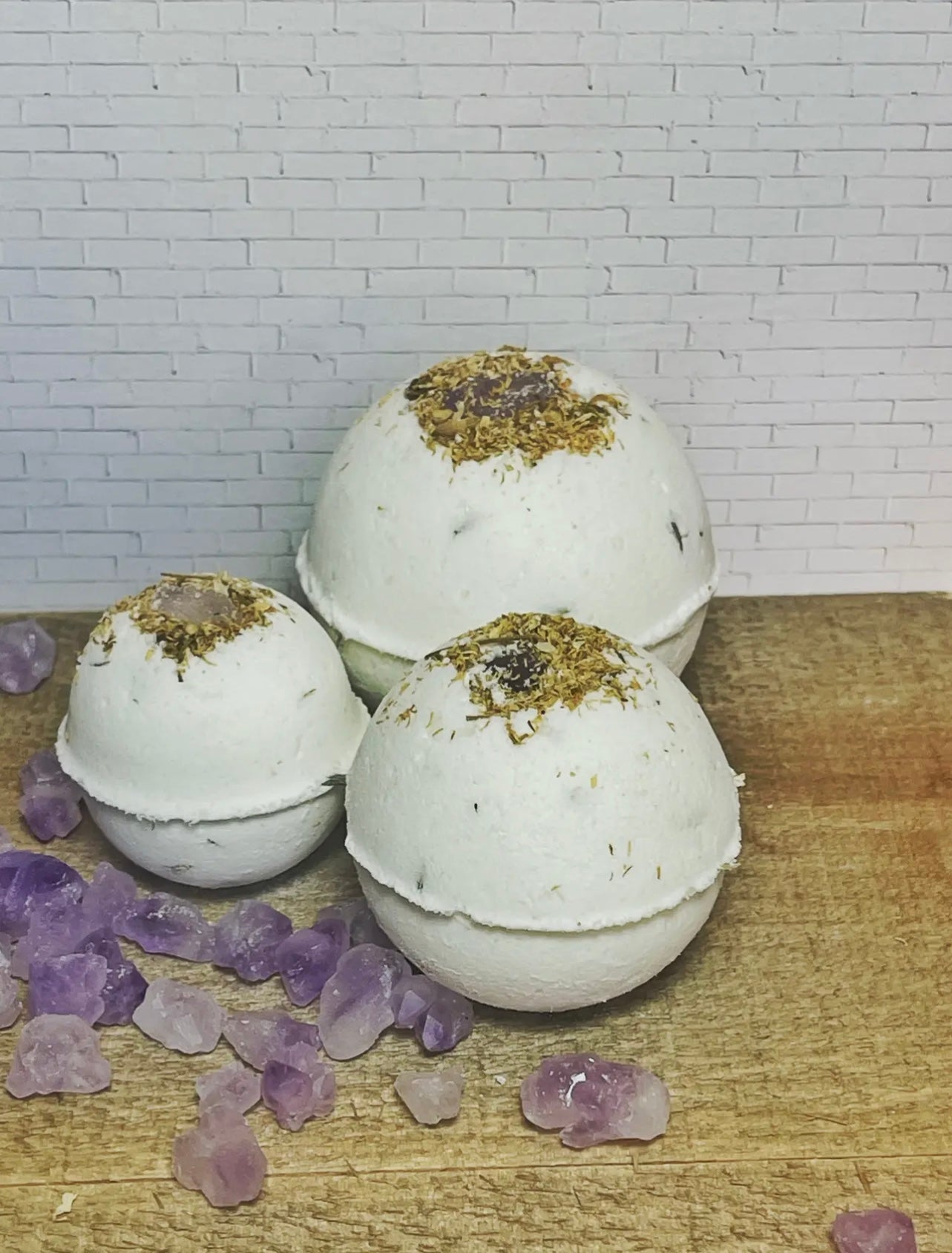 Bath Bomb Recipe featuring key ingredients&nbsp;Amethyst, Chamomile, and Melatonin.